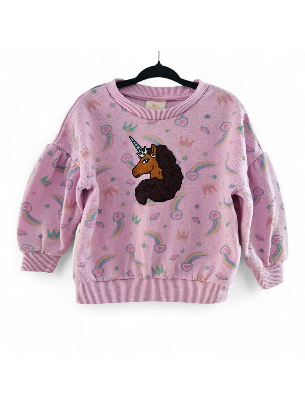 Unicorn Toddler Girl 2T Fleece Sweatshirt Pink Rainbow Crown Print